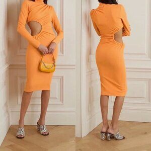 Rotate Birger Christensen Alice Dress Mock Orange Cutout Midi Long Sleeve 4 Mock